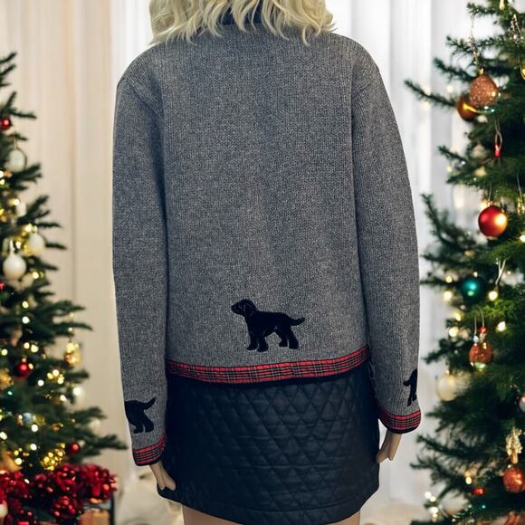 Orvis Sweater Gray Wool Dog Tartan Plaid Button Cardigan Small - Picture 5 of 9